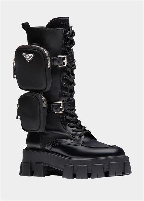 saks prada black boots|prada combat boots with pouch.